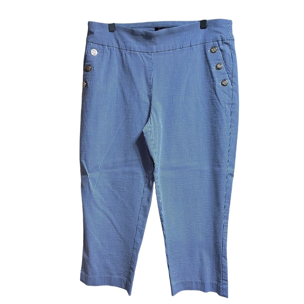 Roz & Ali Women's‎ Blue White Stripe Sailor Button Cropped Pants Size 12 #862